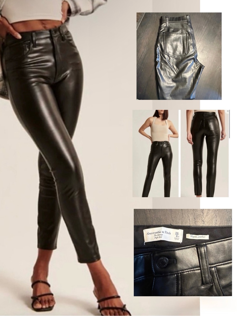 Abercrombie & Fitch Curve Love Black Vegan Leather High-Rise Skinny Pants